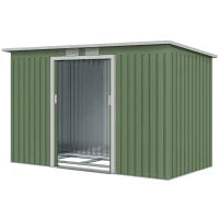 Casetta da Giardino Porta Utensili in Lamiera di Acciaio con Fondazione, Capanno da Giardino in Acciaio con Porte Scorrevoli, 280x130x172cm, Verde Chiaro
