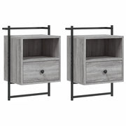 Set di 2 Comodini | Armadio da Notte | Mobiletto da notte a Muro Grigio Sonoma 40x30x61cm Legno Multistrato