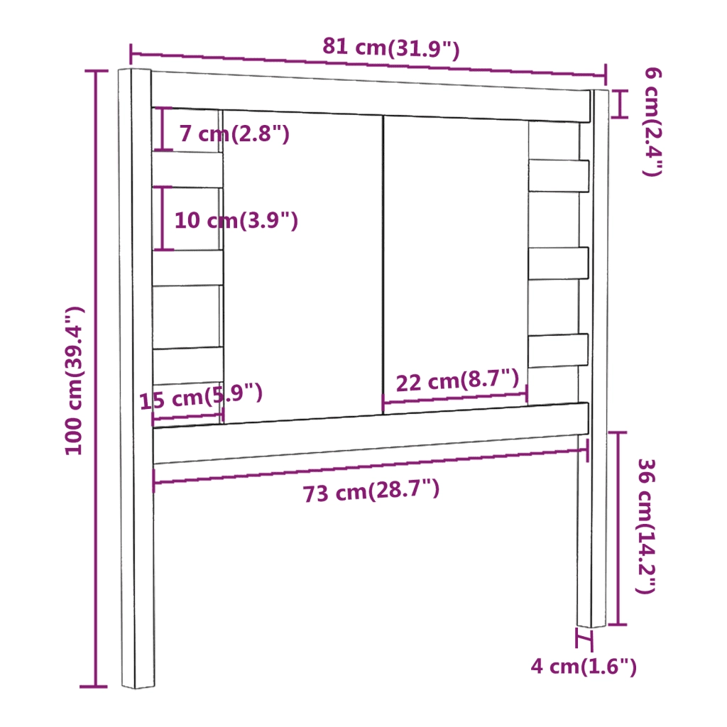 Testiera | Testata per Letto Nera 81x4x100 cm in Legno Massello di Pino