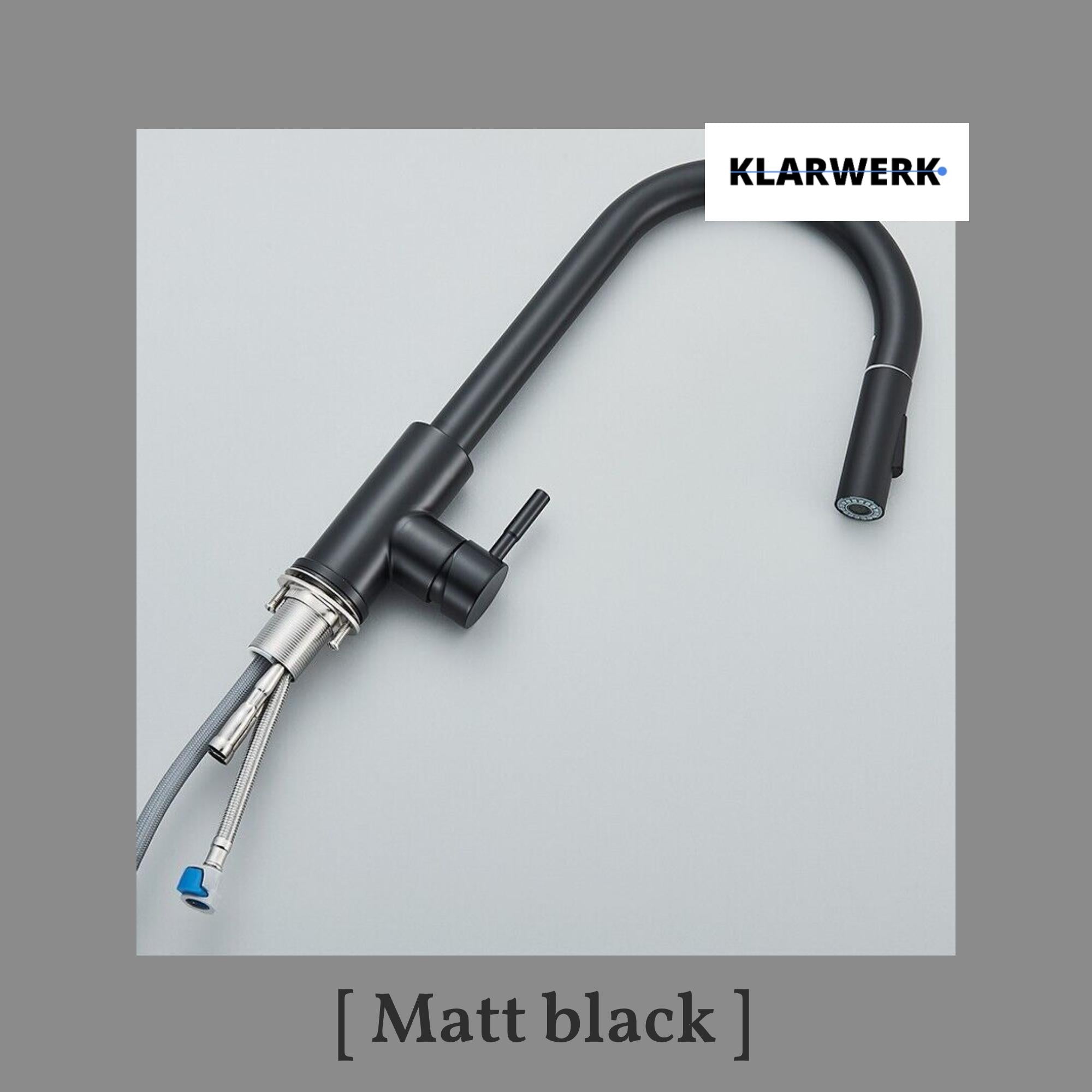 JANA | Rubinetto da cucina estraibile Premium in acciaio inox nero opaco miscelatore arco alto |gastronomia alta pressione ruotabile a 360° 2 attacchi