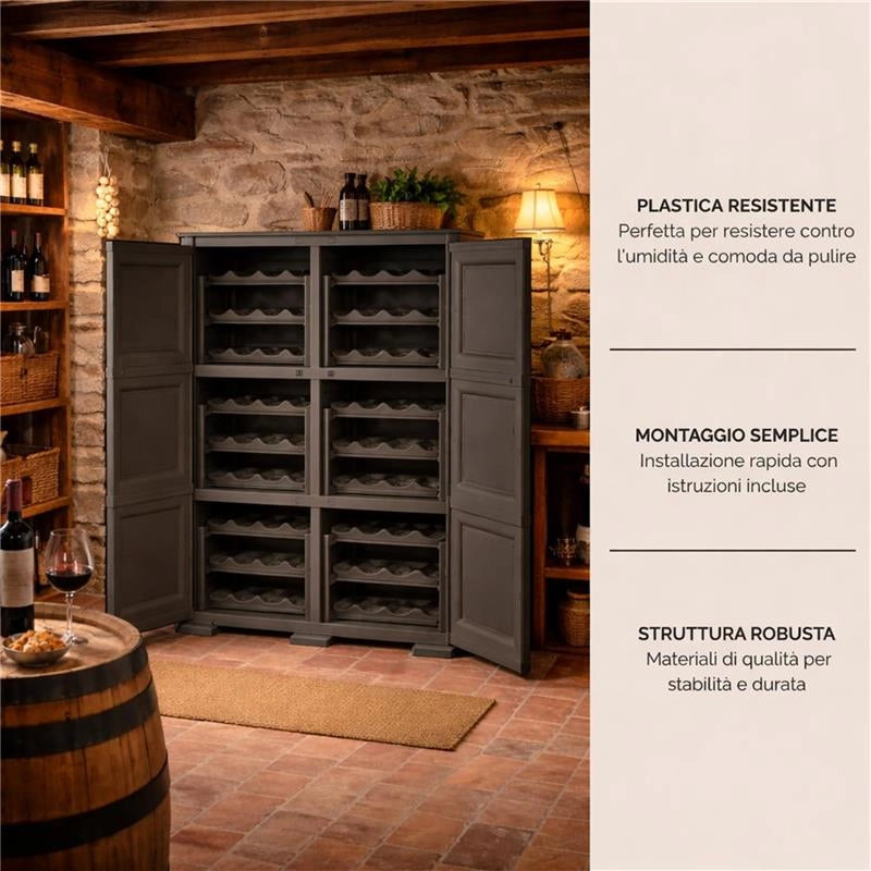 ARMADIO PORTABOTTIGLIE 72 BOTTIGLIE WENGÉ 79X43X125 CM CON ANTA LISCIA – CANTINETTA VERTICALE CHIUSA PER ZONA PRANZO E LIVING
