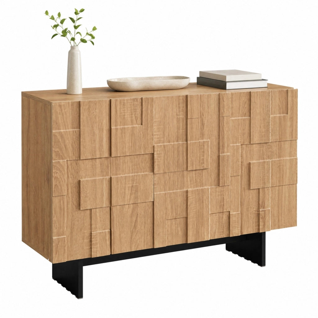 Credenza con 3 ante e ripiani regolabili - per soggiorno - in MDF e bambu - 105×33.5×76 cm