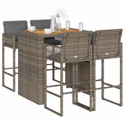 Set Bar da Giardino 5 pz con Cuscini Nero in Polyrattan Acacia