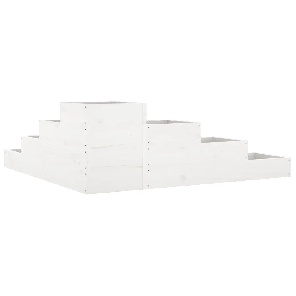 Fioriera Giardino 4 Ripiani-Vaso da Esterno-Contenitore per Piante Bianca 106x104,5x36cm Massello Pino
