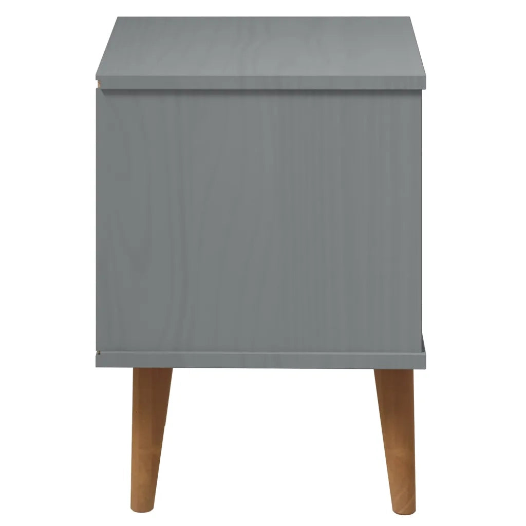 Comodino MOLDE Grigio 40x35x48 cm in Legno Massello di Pino 350497