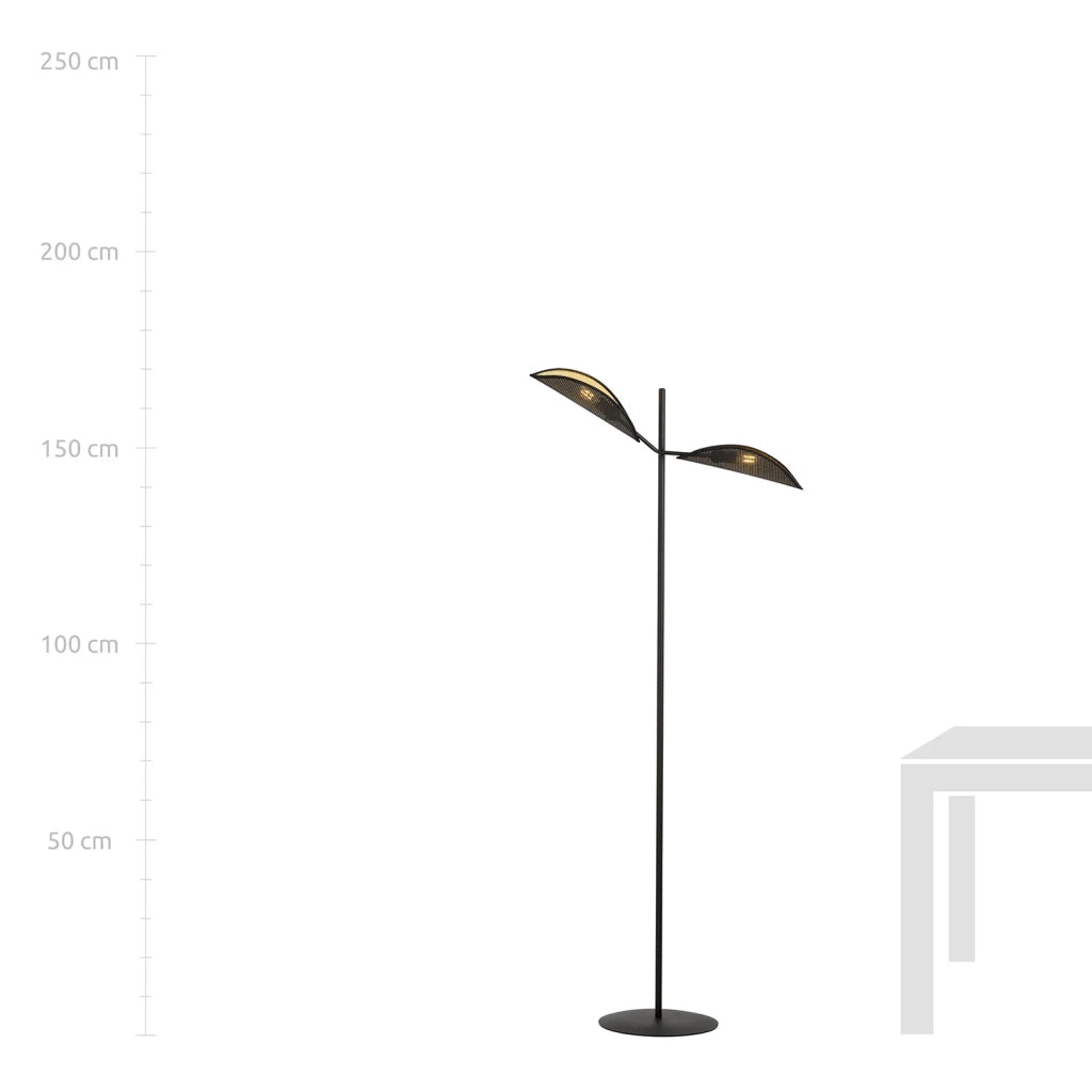 Piantana Moderno Eridano Acciaio Nero Oro 2 Luci E14 Ip20