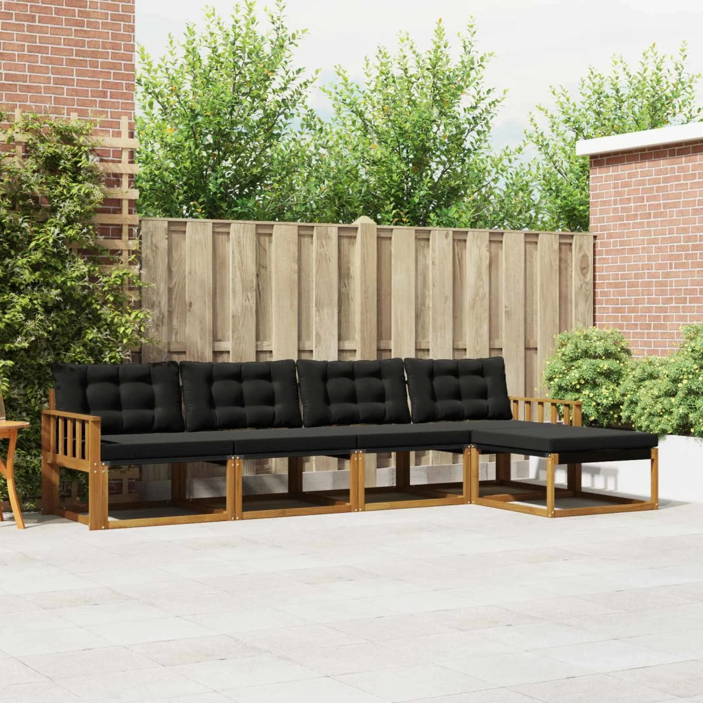 Set di divani da esterno con cuscino 5 pcs Naturale e Nero 3369359