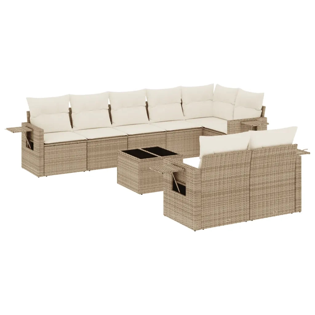Set Divano da Giardino 9 pz con Cuscini Beige in Polyrattan 3252765
