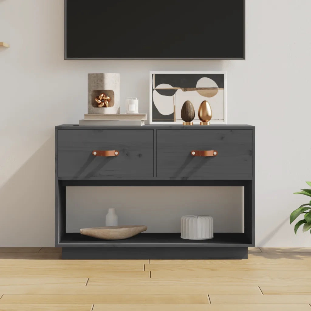 Mobile Porta TV Grigio 90x40x60 cm in Legno Massello di Pino 821524