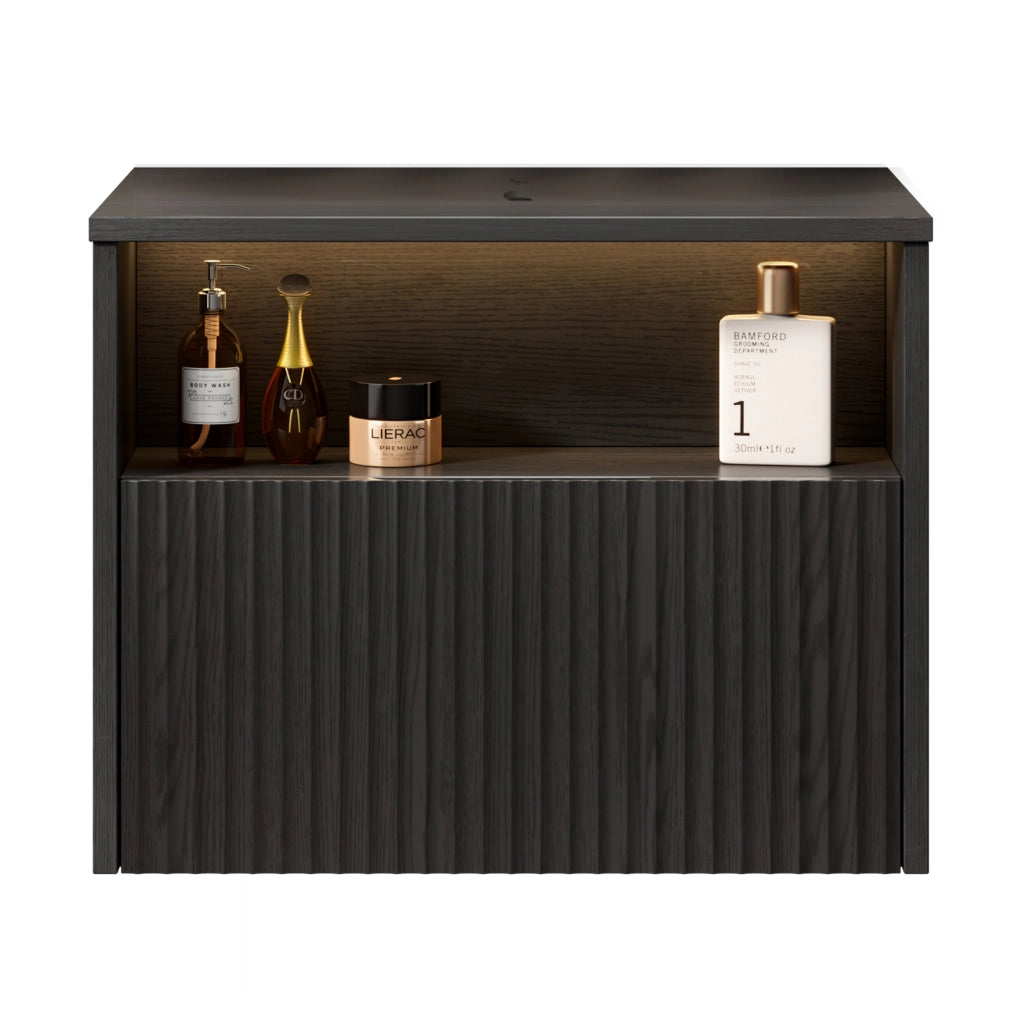 Mobile bagno con cassetto frontale in legno massello e struttura in multistrato per bagno 69×55×54 cm nero