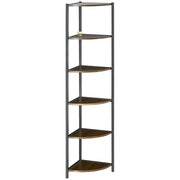 Libreria Moderna Angolare a 6 Ripiani 34x34x166 cm in Metallo e MDF Marrone e Nero