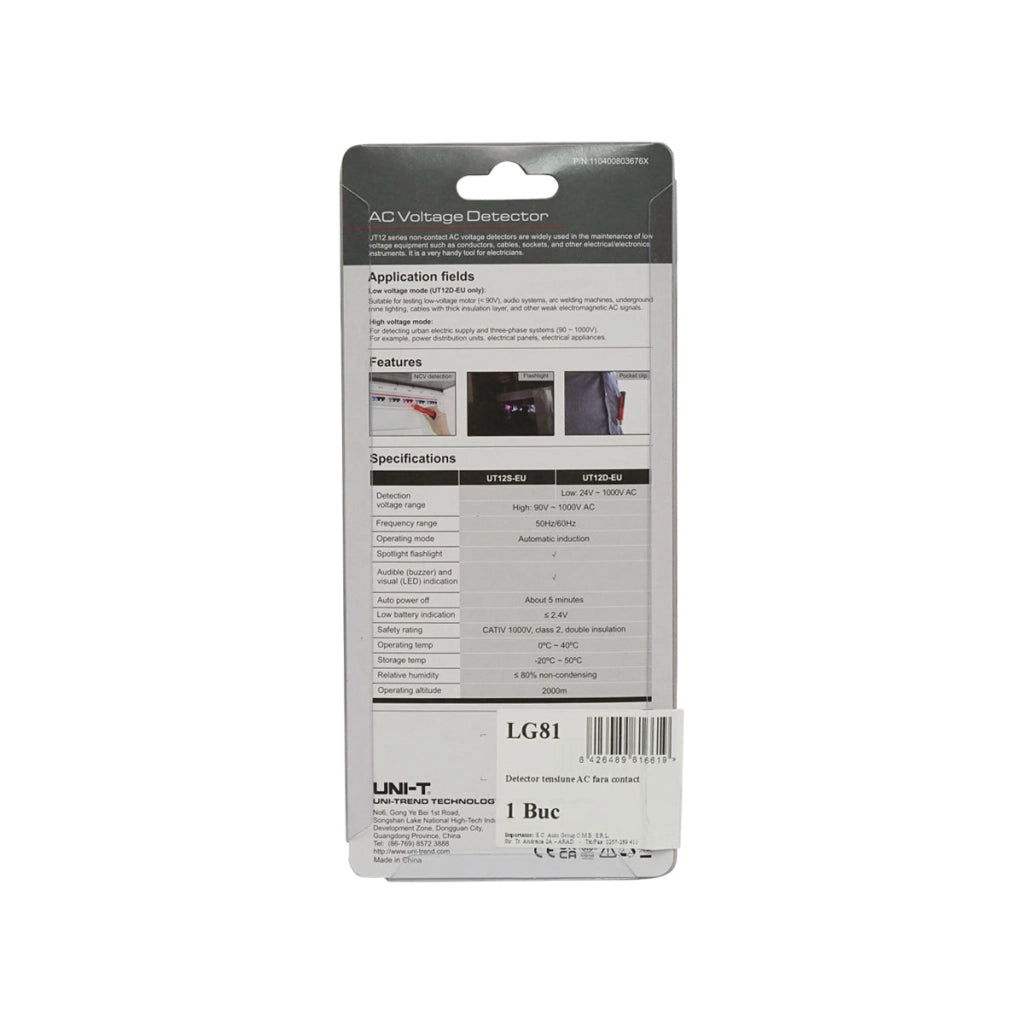 Tester, rilevatore di tensione AC 90-1000V senza contatto UT12D-EU UNI-T