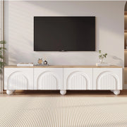 Mobile TV 180x40x45cm - Xylo - 4 Ante, 6 Piedi Sferici, Legno e Bianco, fino a 80"