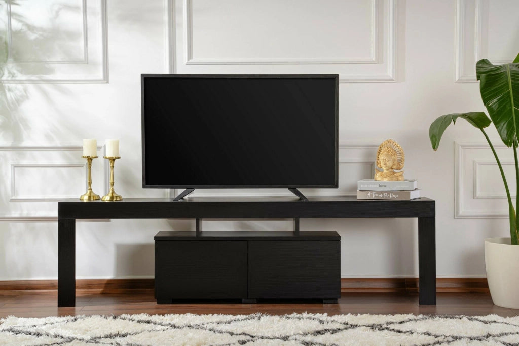Mobile porta TV Andarna, Credenza da soggiorno, Armadio basso per TV, Base parete attrezzata, 180x31 h50 cm, Nero