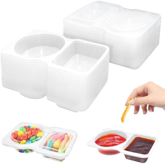 Pacco di 20 contenitori per snack riutilizzabili con coperchi, contenitori portatili per spezie, salse, pasti, campeggio e picnic (trasparente).