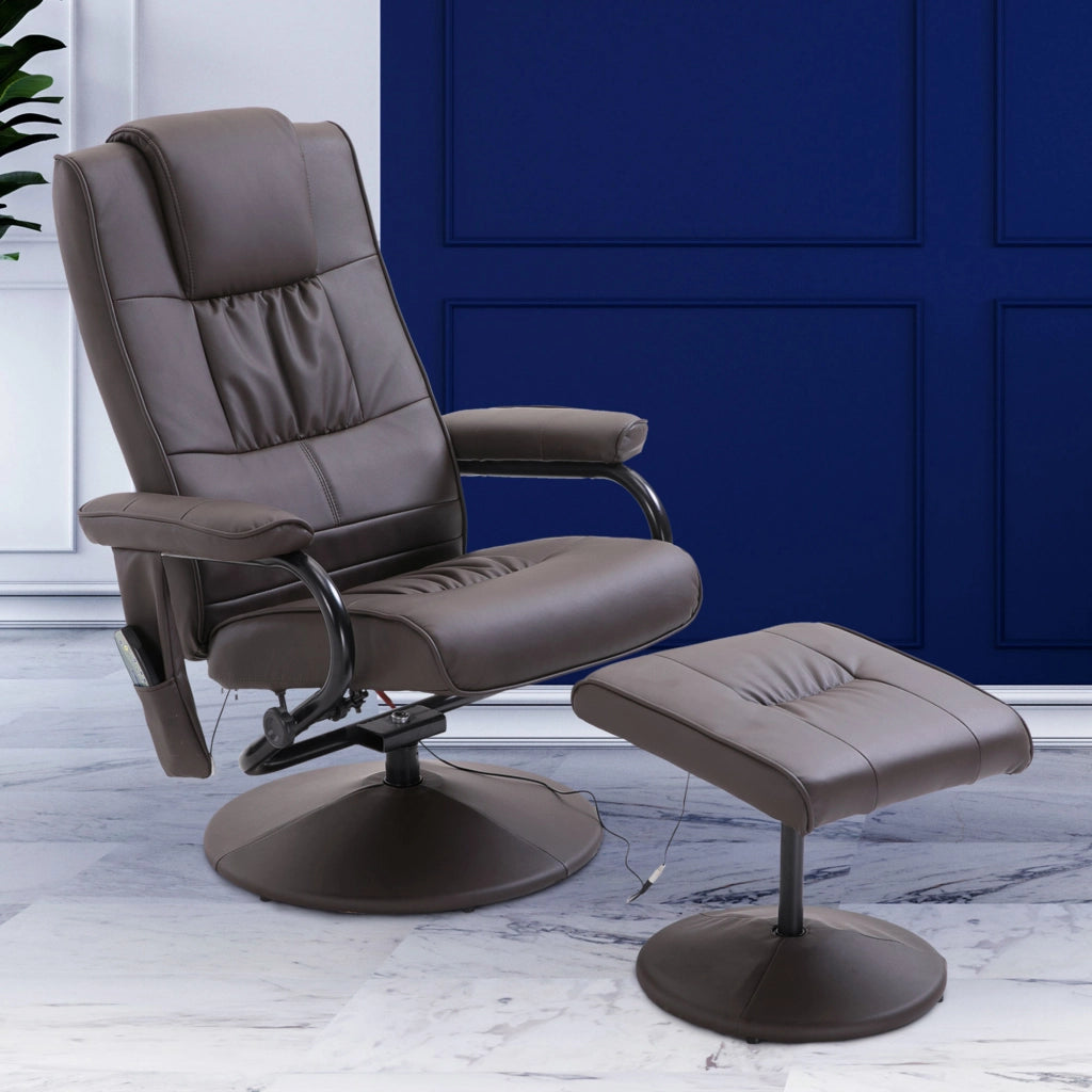 Poltrona Massaggiante Reclinabile con Poggiapiedi ¨C Zephmum ¨C Marrone 77x84x95