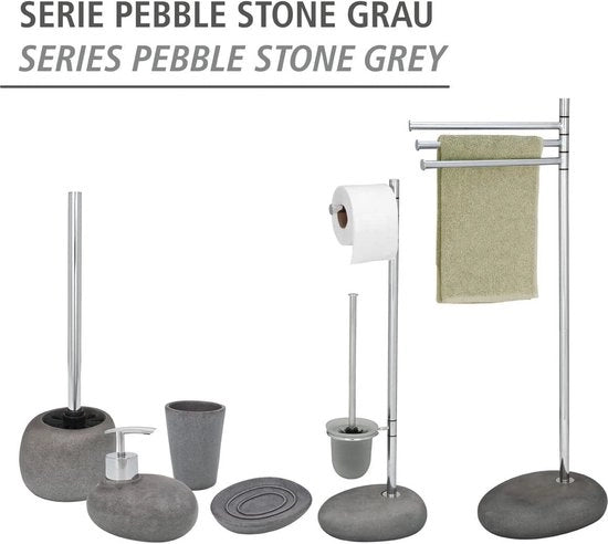 WC-garnituur a pietra naturale con aspetto di pietra - Con supporto per carta igienica - Grigio - Pietra d'arte di alta qualità - Testa di spazzola intercambiabile - 235 x 70 x 19 cm