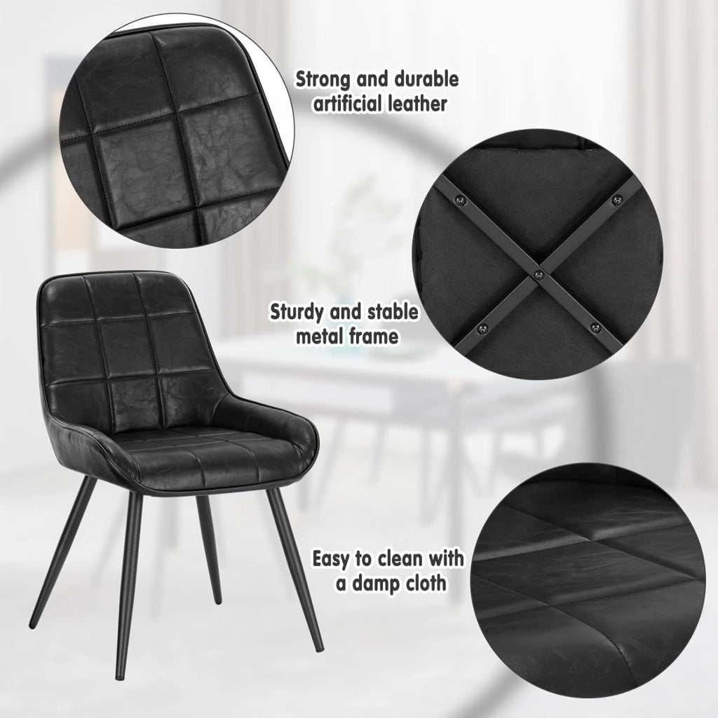 Set di 4 Sedie da Pranzo con Schienale Curvo, Sedie Ergonomiche in similpelle e Metallo, Poltroncina imbottita per Salotto, Ufficio, Camera da Letto, Nero BH332sz-4