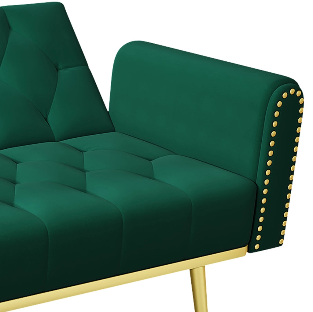 Divano letto 175x80x73.5 cm con schienale reclinabile in velluto verde