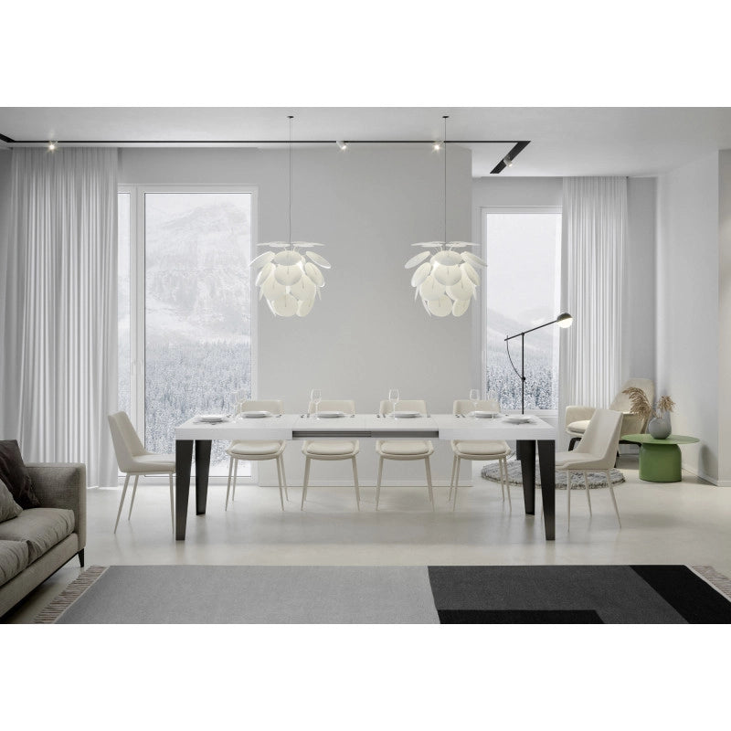 Tavolo allungabile 200/460x90 cm Flame telaio Antracite - Bianco Frassino