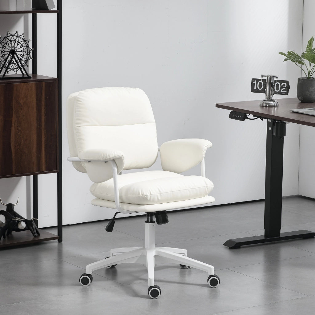 Sedia da ufficio con schienale regolabile, cuscino morbido e rivestimento similpelle ¨C zephmum ¨C bianco