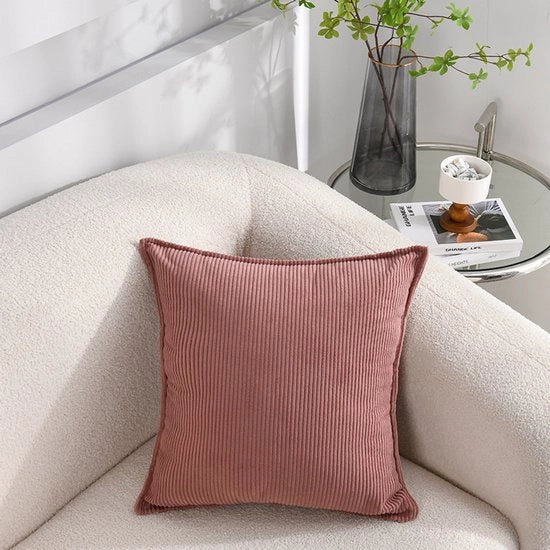 2-Pack coperte per cuscini in corduroy morbido - coperte per cuscini a quadri a righe - coperture decorative per cuscini - per divano, auto, terrazza, camera da letto, soggiorno - 60x60cm - Rosso scuro