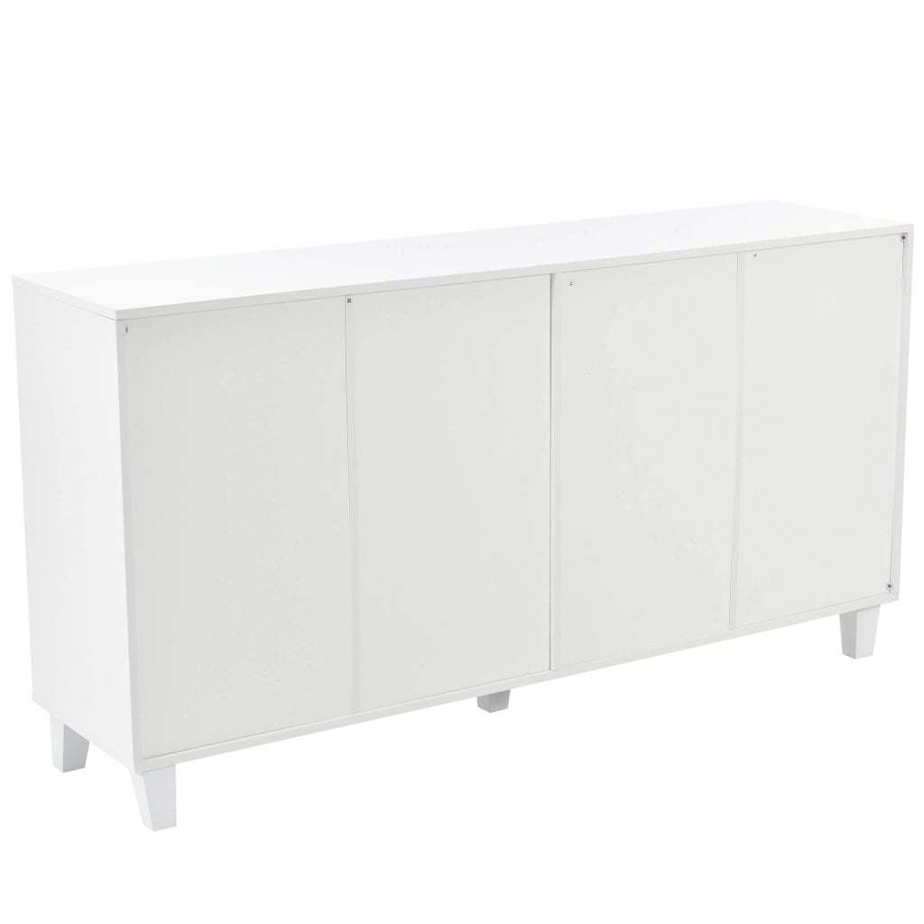 Credenza e Madia con 4 Ante e Ripiano Regolabile; Frontali a Specchio; Maniglie Cristallo; in MDF; 160??40??84 cm; Bianco