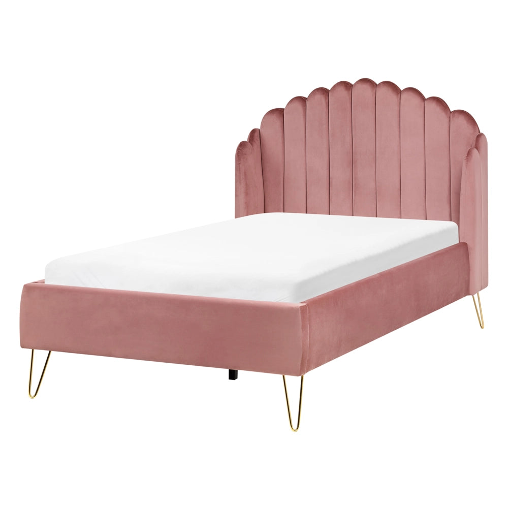 Letto matrimoniale con rete in velluto rosa 120 x 200 cm gambe in metallo testata retro capitonné