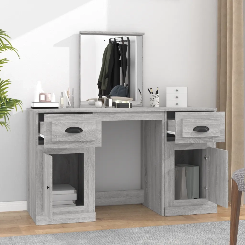 Toeletta con Specchio-Tavolo da Vanit¨¤ Grigio Sonoma 130x50x132,5 cm