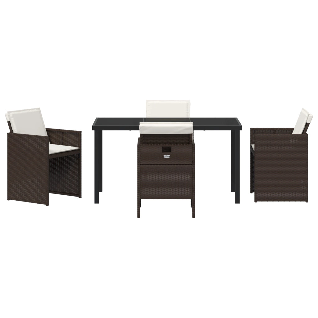 Set da Pranzo da Giardino 5 Pezzi con Cuscini Rattan Poliestere Marrone