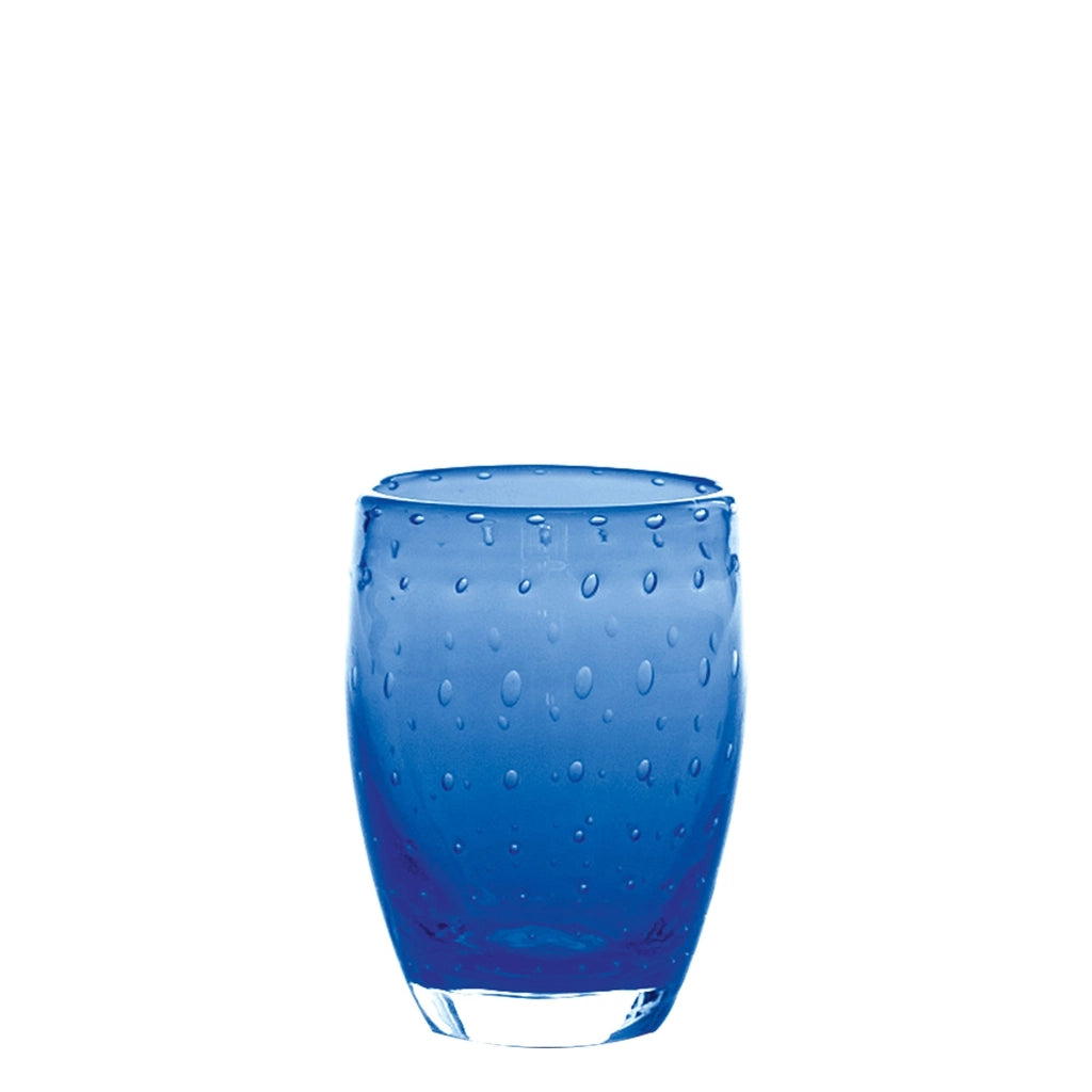 Bolicante Set di 6 Bicchieri Tumbler in Vetro Soffiato a Bocca Colore Blu Effetto Bollicante Tradizione Muranese per Servizio Tavola Elegante
