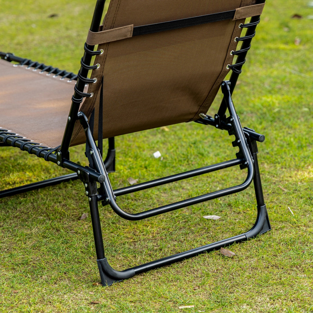 Lettino prendisole pieghevole con poggiatesta e tasca laterale schienale regolabile in 5 posizioni per giardino e spiaggia marrone
