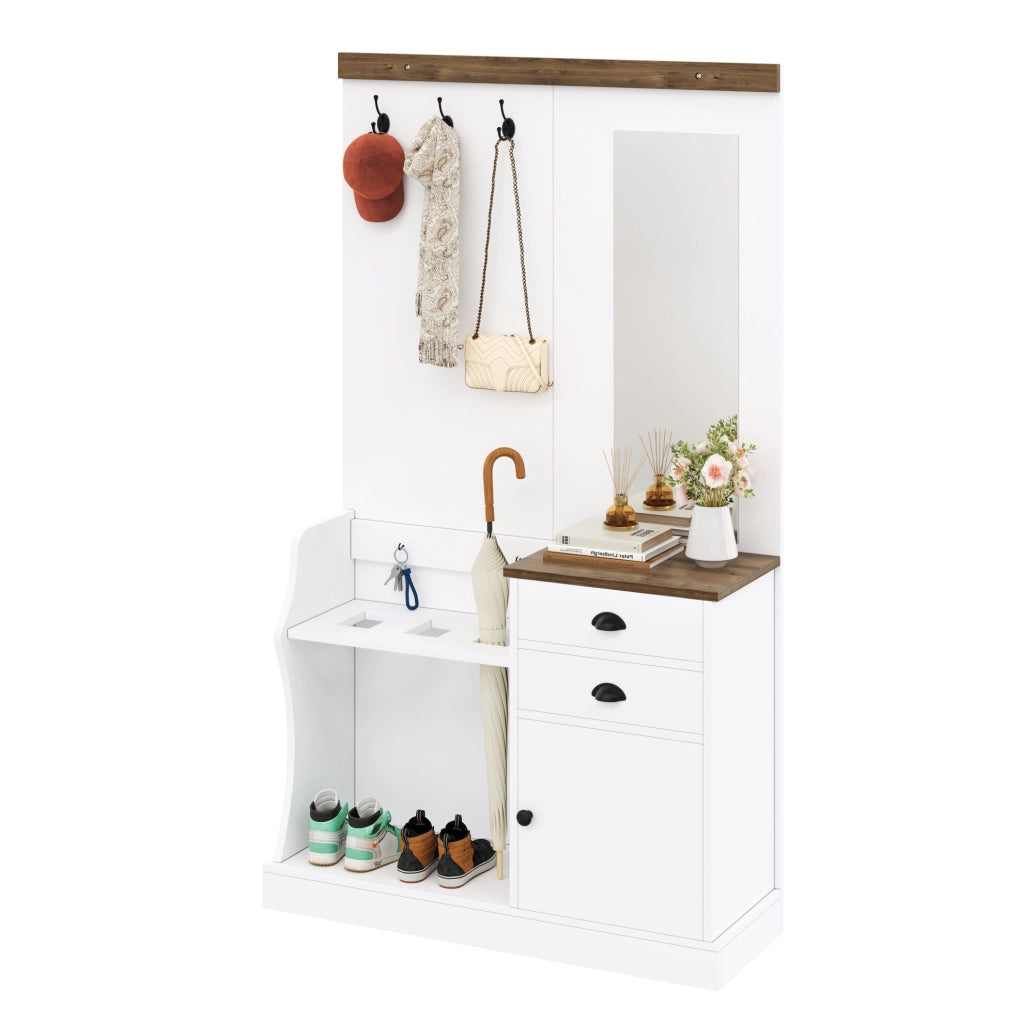 Mobile da ingresso 110，5x38x191 cm in truciolato bianco con specchio
