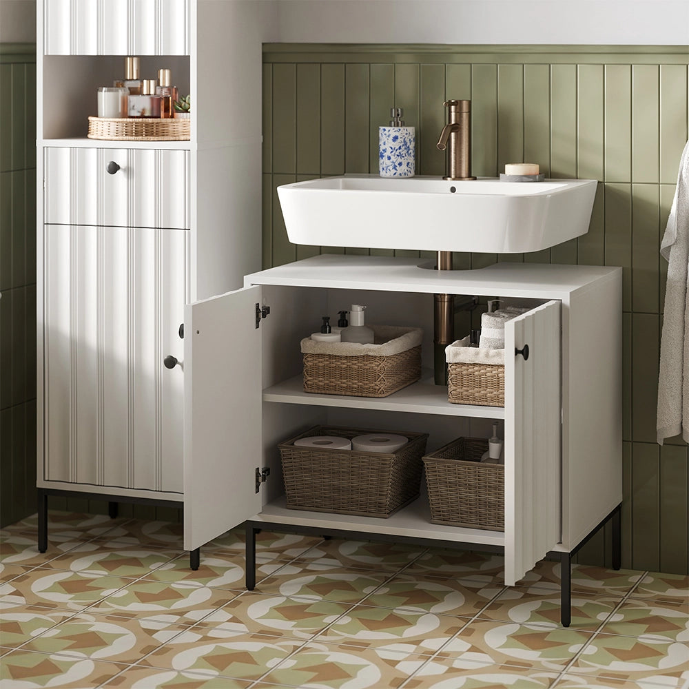 Vicco Set di mobili da bagno Ondulazione bianca 3 parti