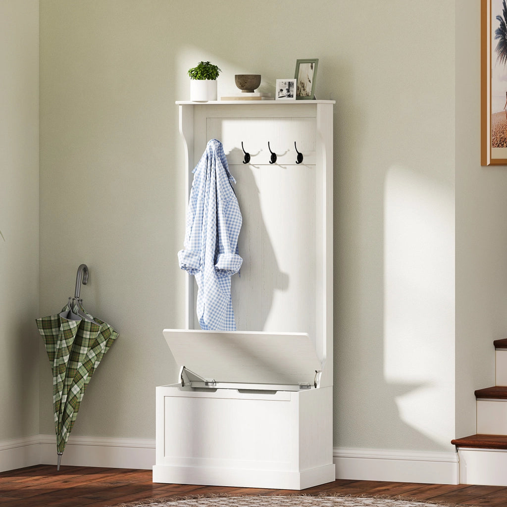 Appendiabiti con Banco e Ganci ¨C Zephmum ¨C Bianco 71.5x39.5x170 cm