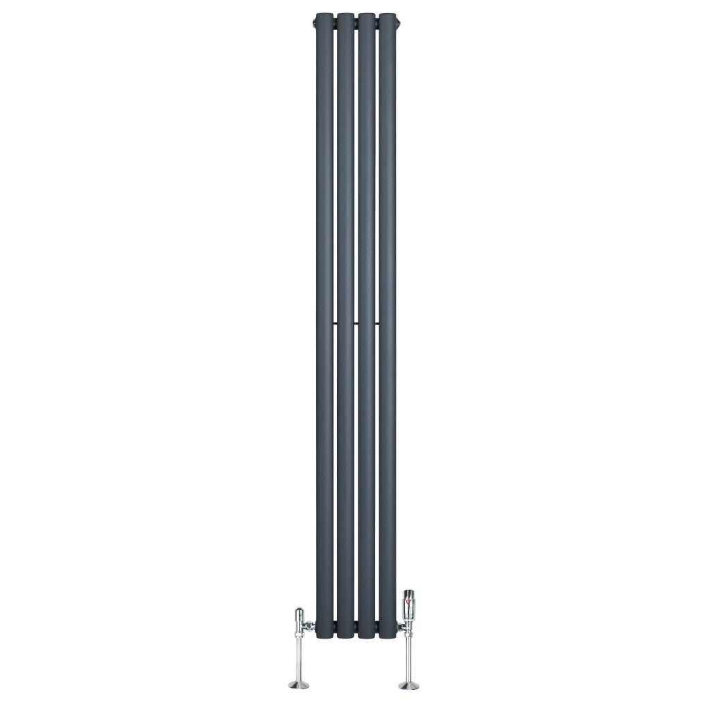 Radiatore Verticale Ovale 1800x240mm Grigio Antracite con Valvole TRV