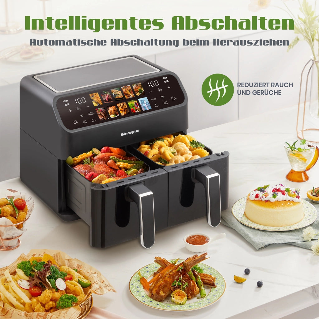 Friggitrice ad aria XXL da 9 litri con doppia camera, display a LED, tempo e temperatura regolabili da 80 a 200 ¡ãC per una cottura facile, friggitrice