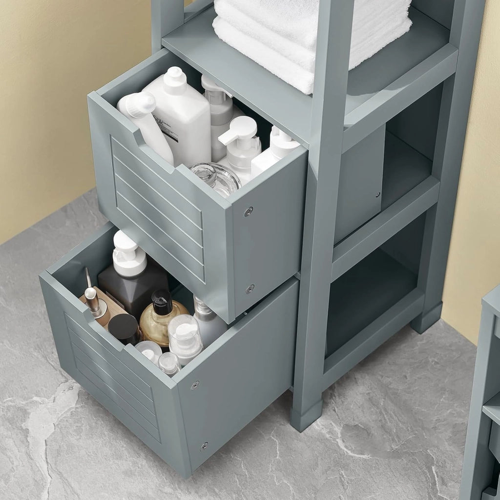 Mobile Bagno Cassettiera – Mobiletto Stretto con 2 Cestini – Armadietto Salvaspazio per Piccoli Bagni e WC, Mobiletto Bagno in Legno, Grigio, 30x89x30 cm, FRG127-SG