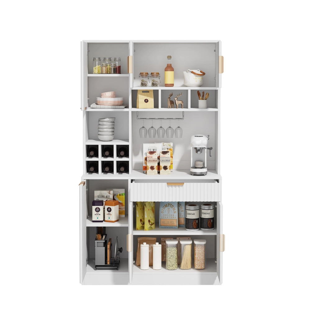 Mobile buffet alto 100x40x175 cm bianco, multi-livello, prese integrate, USB-A/USB-C e portabicchieri