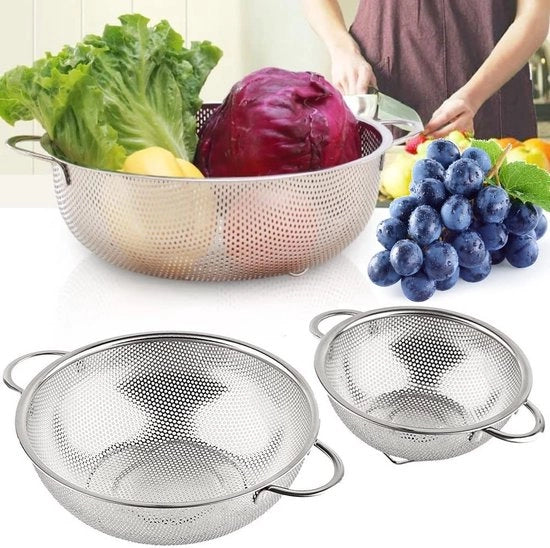Set di setiere per cucina in acciaio inossidabile a 3 pezzi - microforato - setiere per pastasciutta - set di setiere per pastasciutta - manico - scarico e scarico - pastasciutta verdure frutta - resistente alla lavastoviglie - 165/225/255 cm