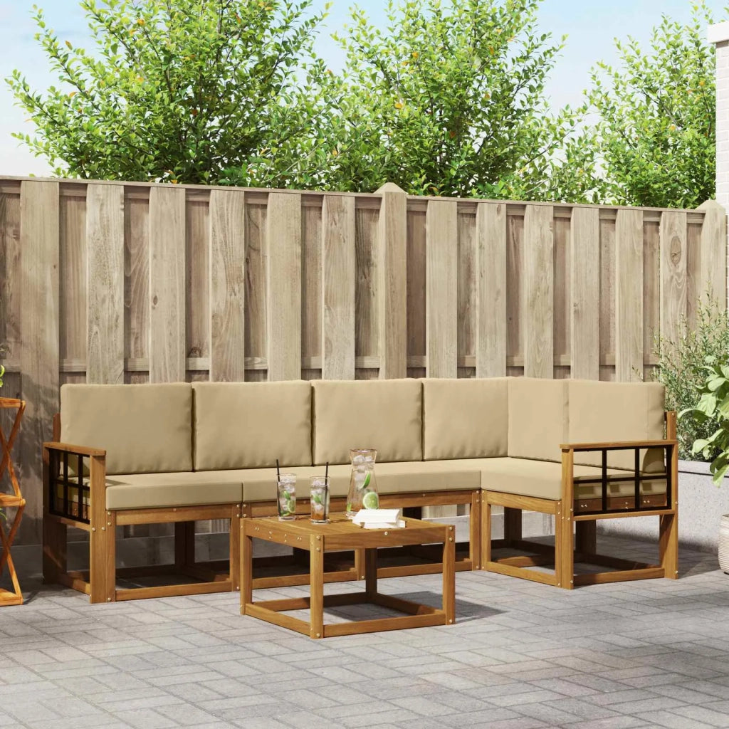 Set di divani da esterno con cuscino 6 pcs Naturale e Beige
