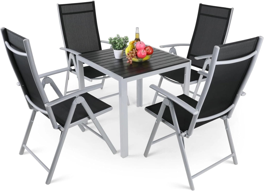 Set di mobili da giardino LIFERUN in alluminio 3 pezzi, set per balcone 2 sedie 1 tavolo, tavolo da giardino WPC + 2 sedie da giardino a schienale alto pieghevoli e resistenti alle intemperie in