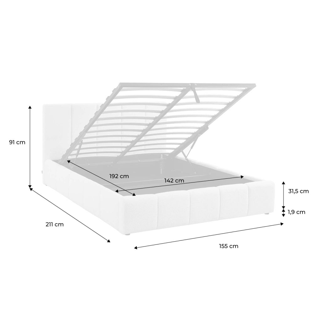 Struttura letto con contenitore e testiera 140cmx190cm, imbottita