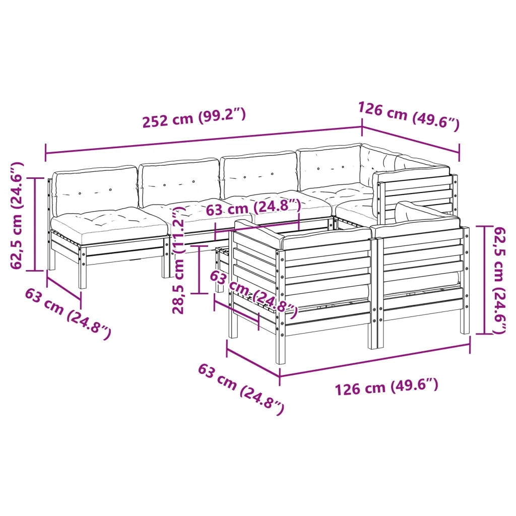 Set Divani da Giardino 8pz con Cuscini Legno Impregnato di Pino