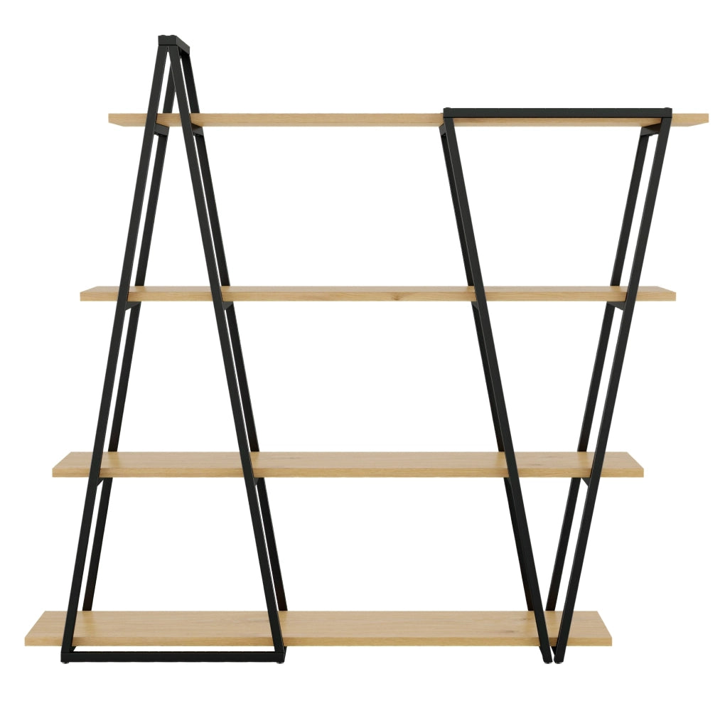 Libreria geometrica 158×35×166 cm in MDF nero e marrone