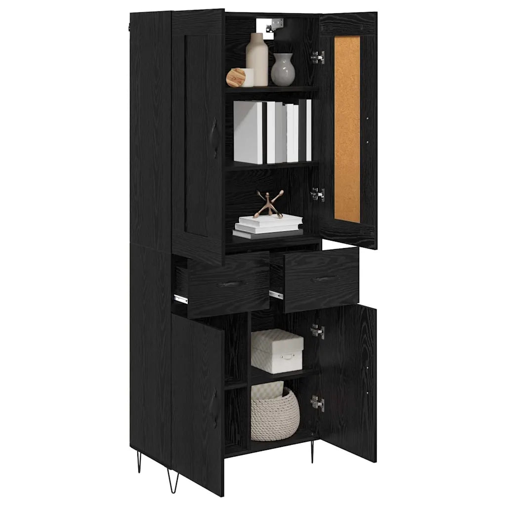 Credenza | Madia | Buffet da pranzo | Armadio da pranzo Rovere Nero 69,5 x 34 x 180 cm Legno multistrato