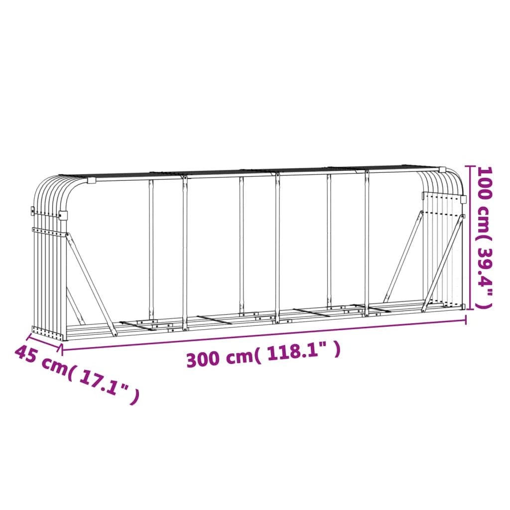 Portalegna chiaro 300 x 45 x 100 cm acciaio zincato marrone 02_0043816