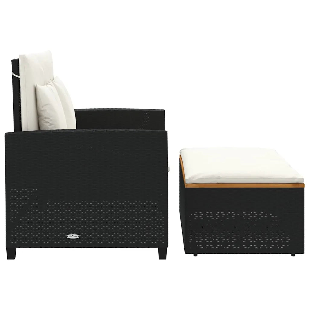 Divano Giardino con Cuscini 2 Posti Nero Polyrattan e Acacia 365141