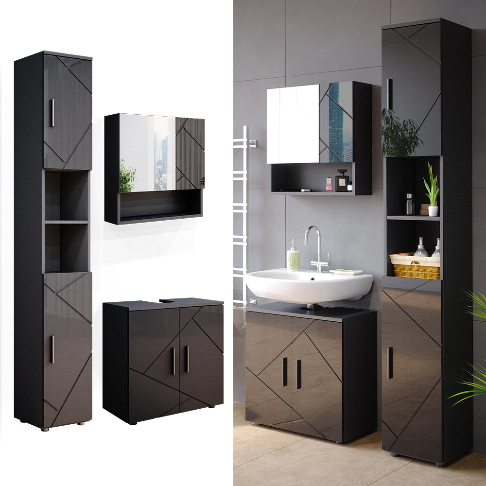 Vicco Set mobili bagno Antracite lucido 3 parti, con colonna