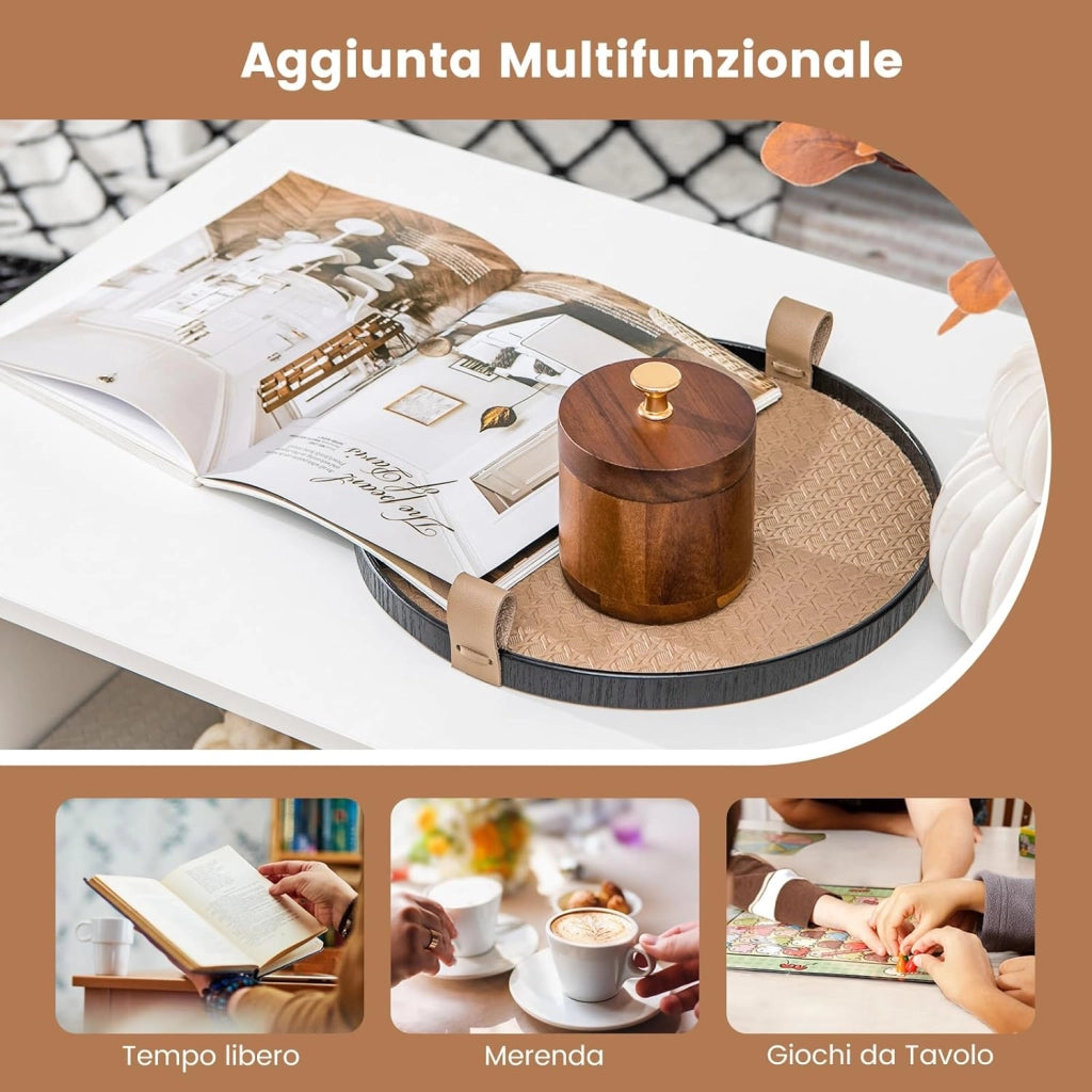 Tavolino da Caffè Rettangolare, Tavolo da Salotto Moderno con Mensola Centrale a Forma di L, Tavolino a 3 Livelli per Soggiorno, Sala di Ricevimento e Ufficio (Bianco)